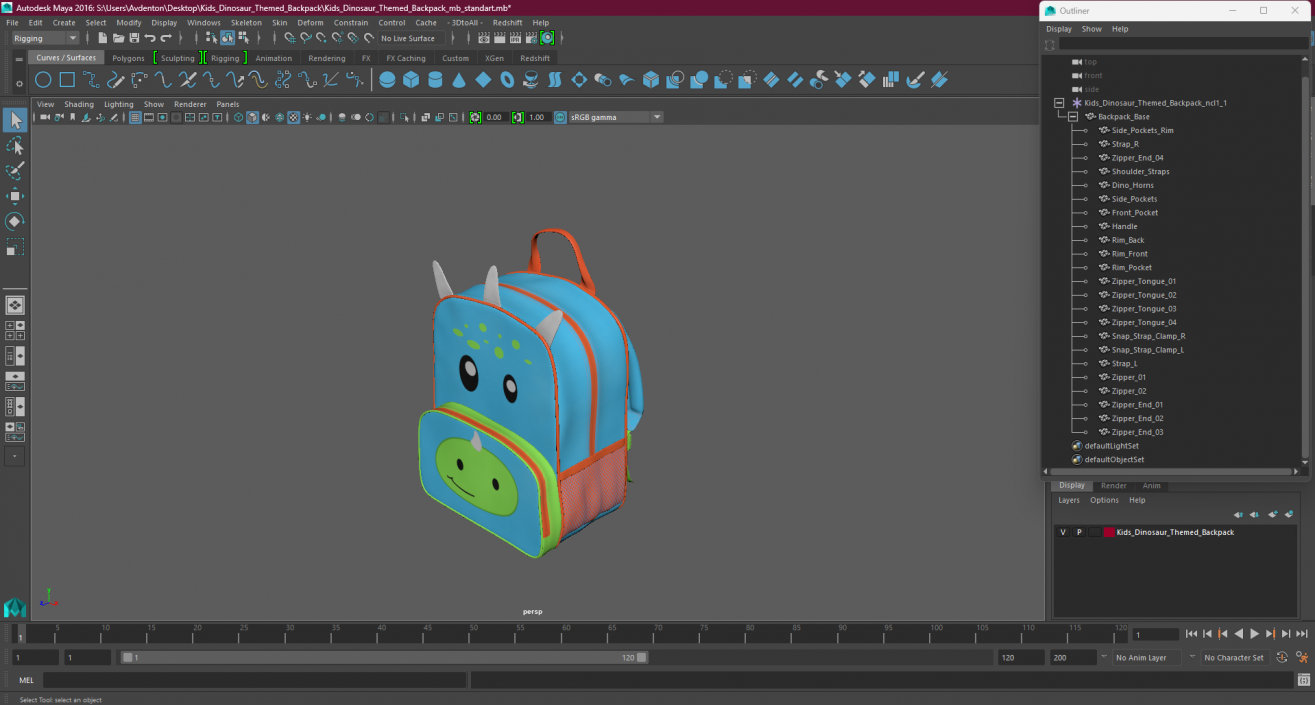 Kids Dinosaur Themed Backpack 3D model