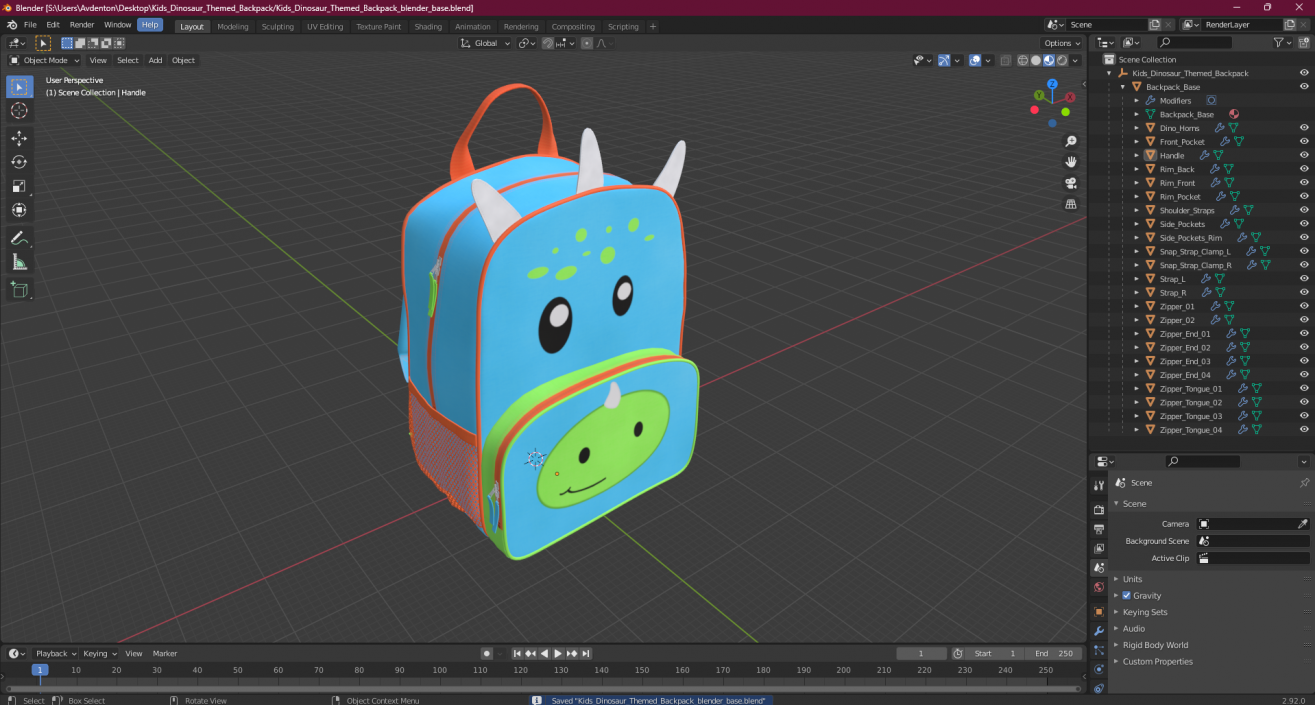 Kids Dinosaur Themed Backpack 3D model