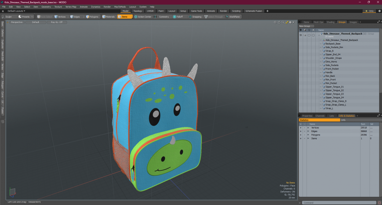 Kids Dinosaur Themed Backpack 3D model