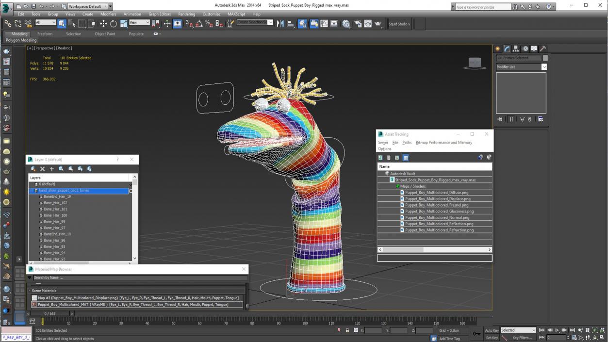 Striped Sock Puppet Boy Rigged for Maya 3D model