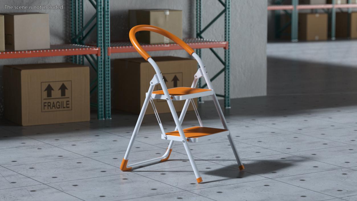 3D Small White Step Ladder with Orange Steps