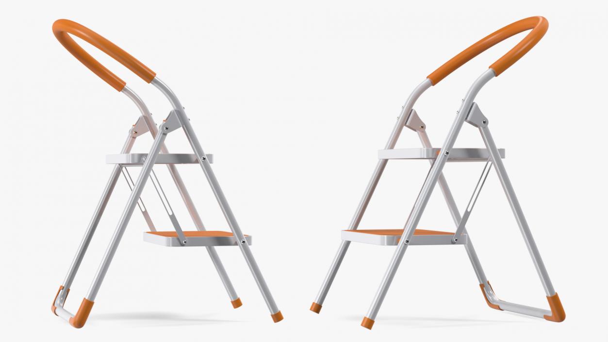 3D Small White Step Ladder with Orange Steps