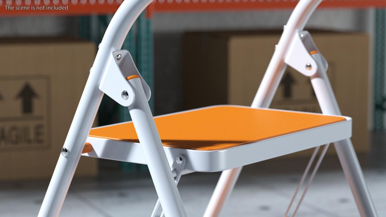 3D Small White Step Ladder with Orange Steps