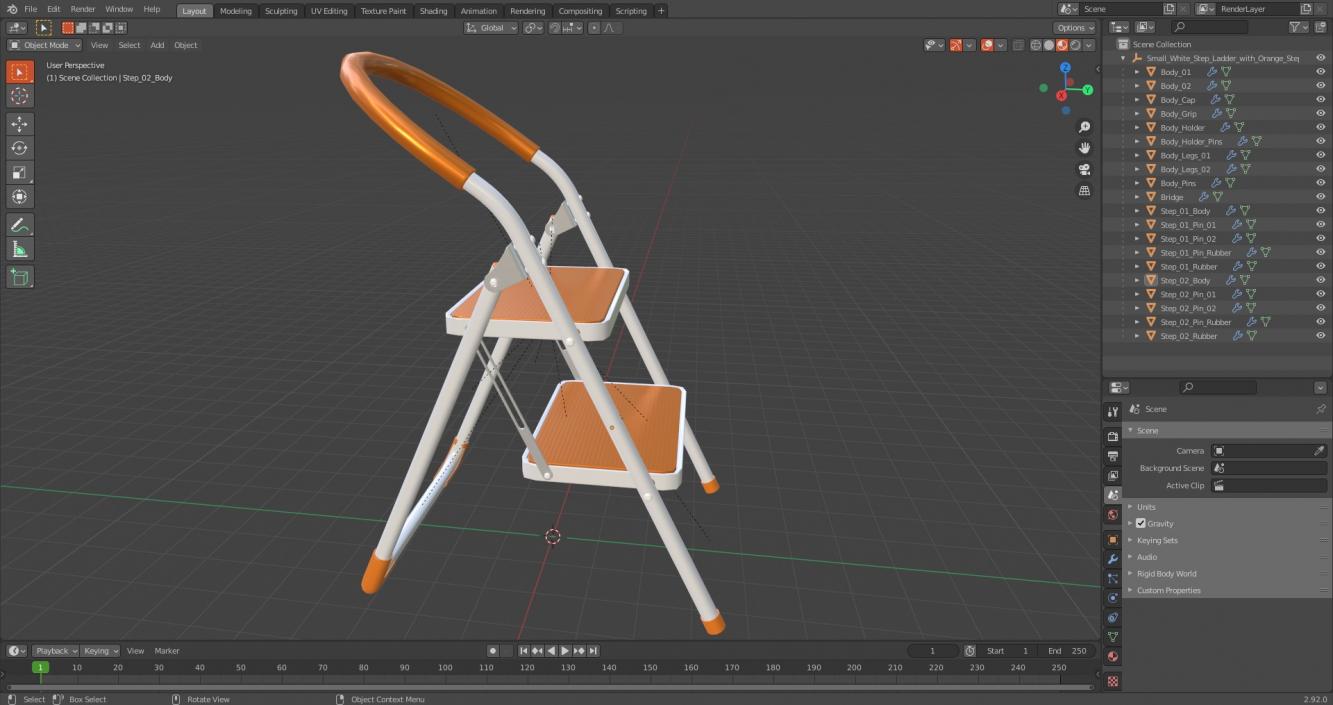 3D Small White Step Ladder with Orange Steps