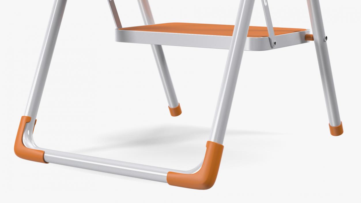 3D Small White Step Ladder with Orange Steps