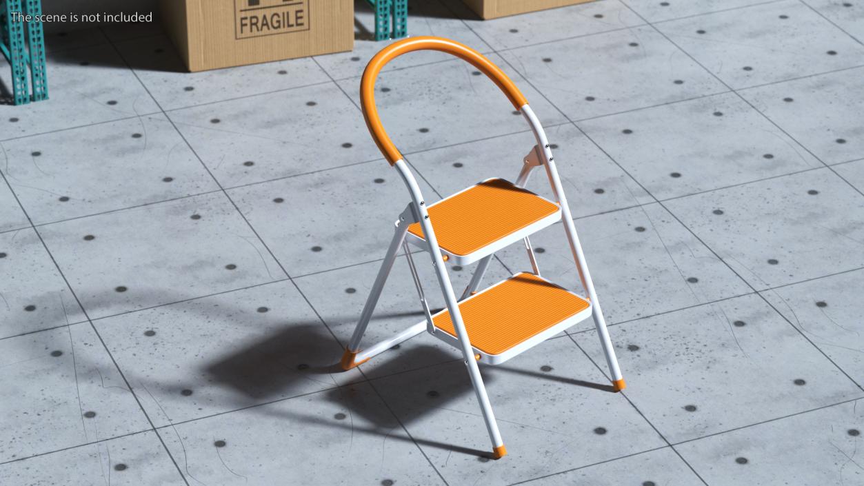 3D Small White Step Ladder with Orange Steps