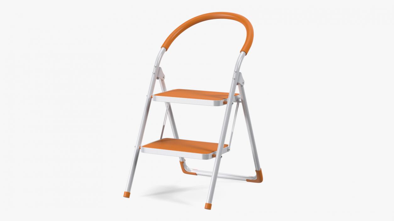 3D Small White Step Ladder with Orange Steps