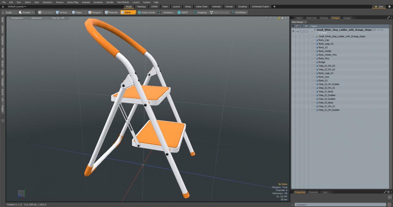 3D Small White Step Ladder with Orange Steps