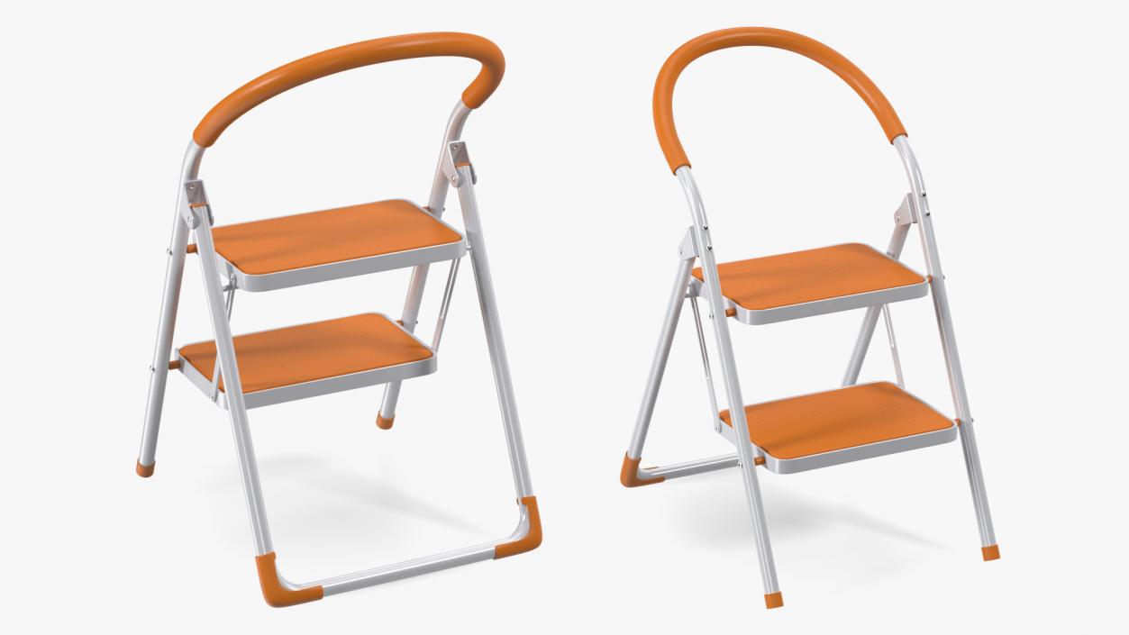 3D Small White Step Ladder with Orange Steps