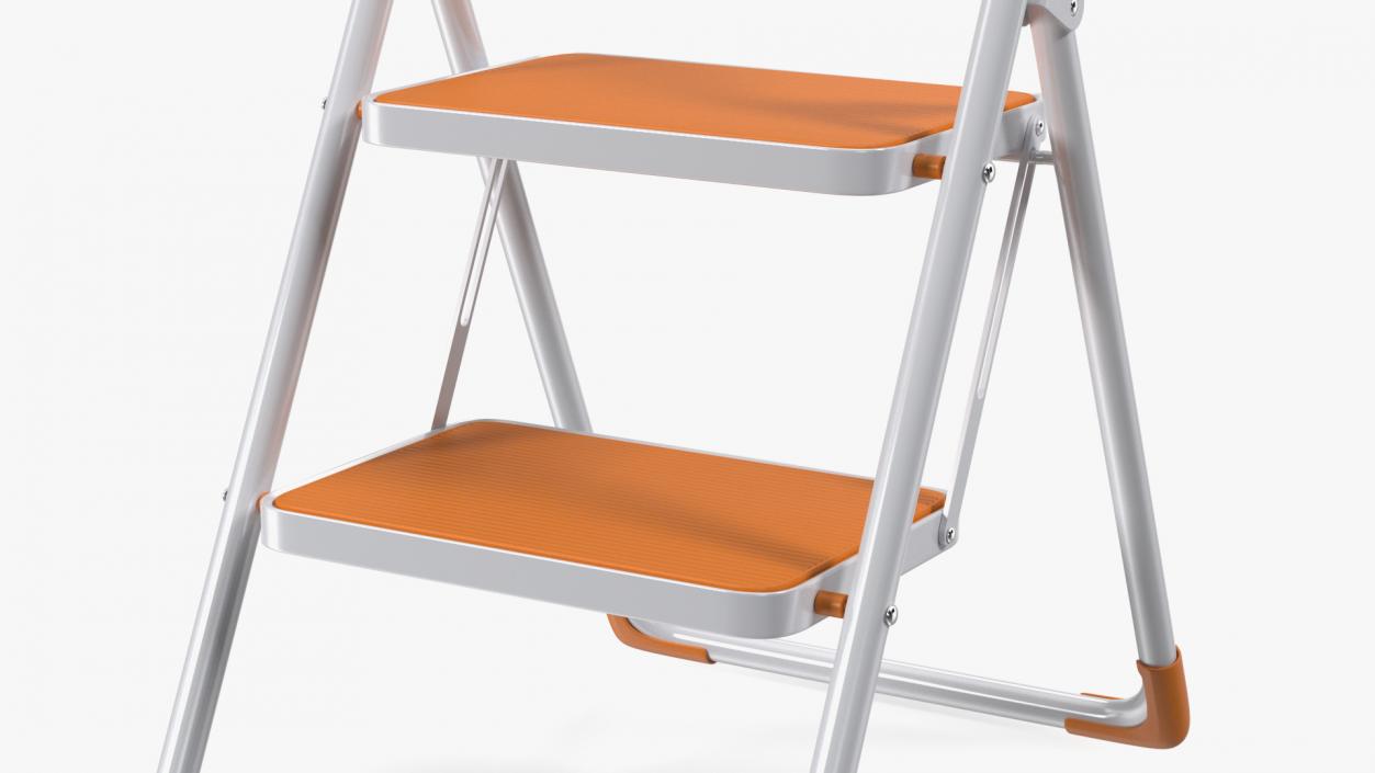 3D Small White Step Ladder with Orange Steps