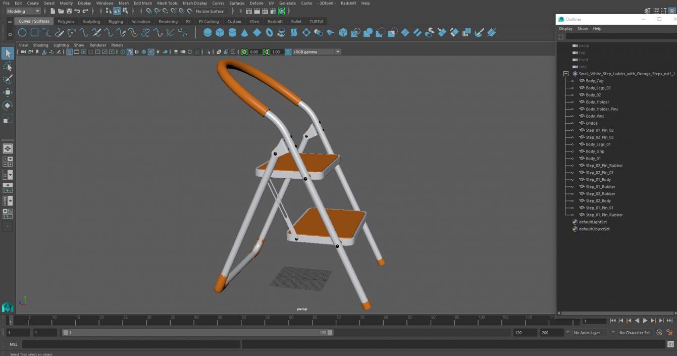 3D Small White Step Ladder with Orange Steps