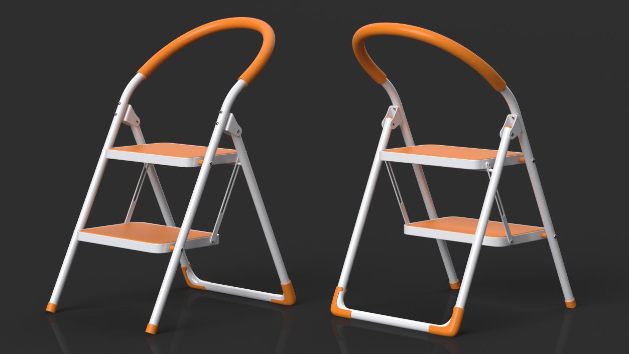 3D Small White Step Ladder with Orange Steps