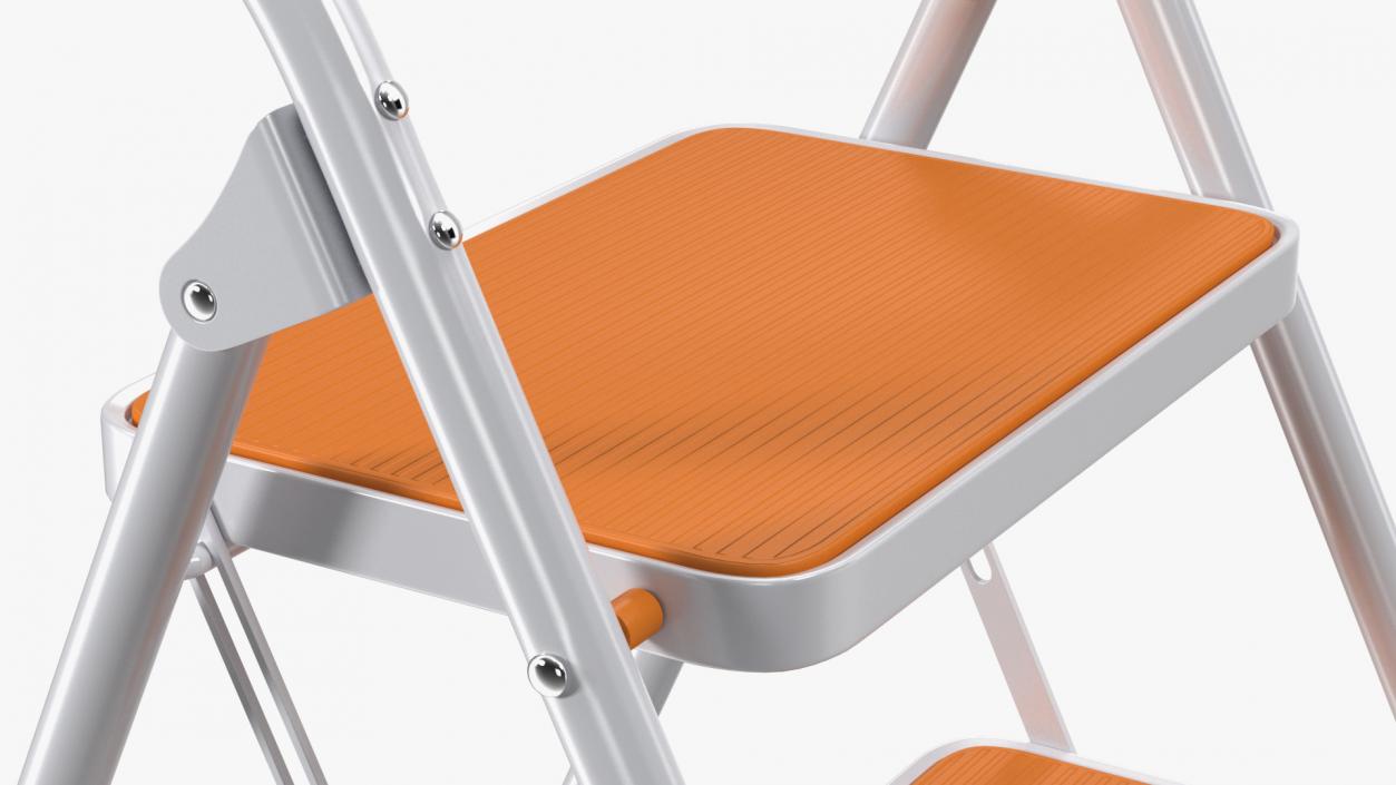 3D Small White Step Ladder with Orange Steps