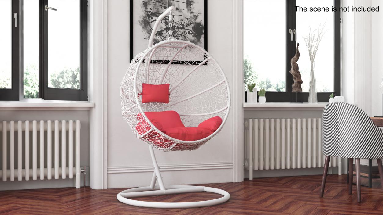 Swing Ball Eliott Wicker Chair with Stand White 3D