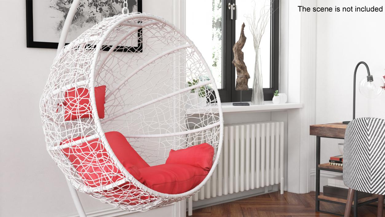 Swing Ball Eliott Wicker Chair with Stand White 3D