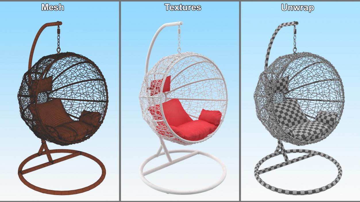 Swing Ball Eliott Wicker Chair with Stand White 3D