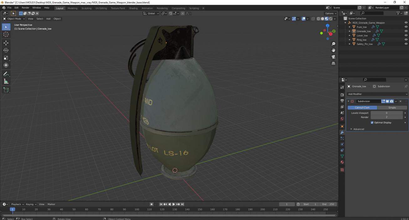 3D M26 Grenade Game Weapon model