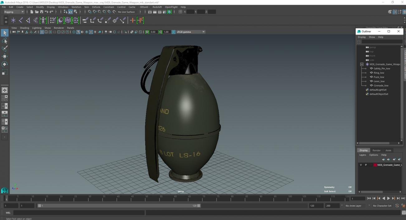 3D M26 Grenade Game Weapon model