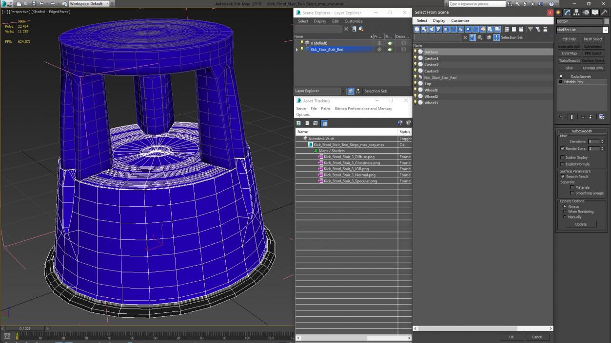 3D Kick Stool Stair Two Steps