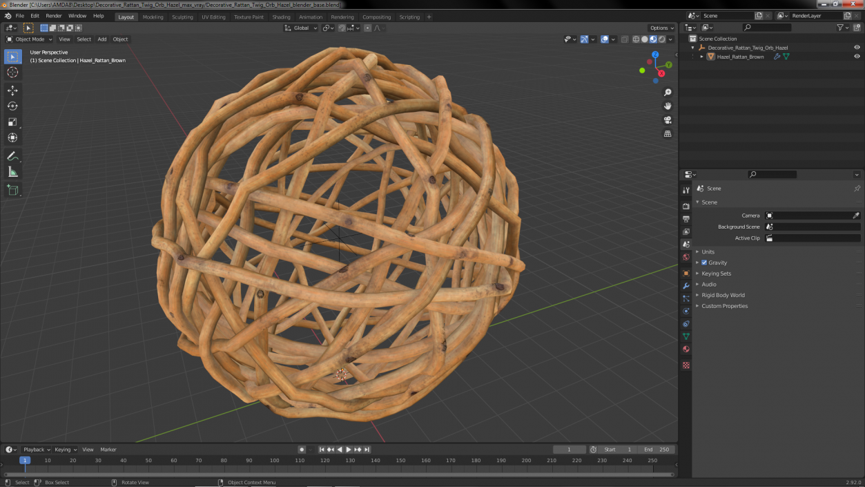 Decorative Rattan Twig Orb Hazel 3D