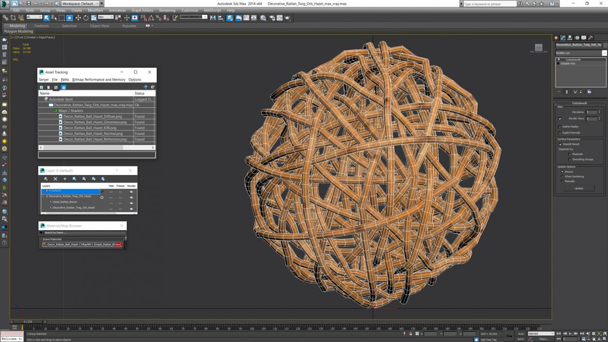 Decorative Rattan Twig Orb Hazel 3D