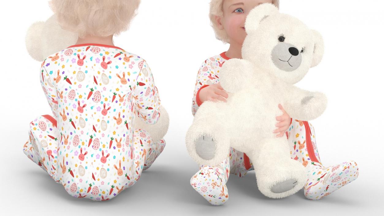 3D Little Girl with Teddy Bear Fur Rigged model