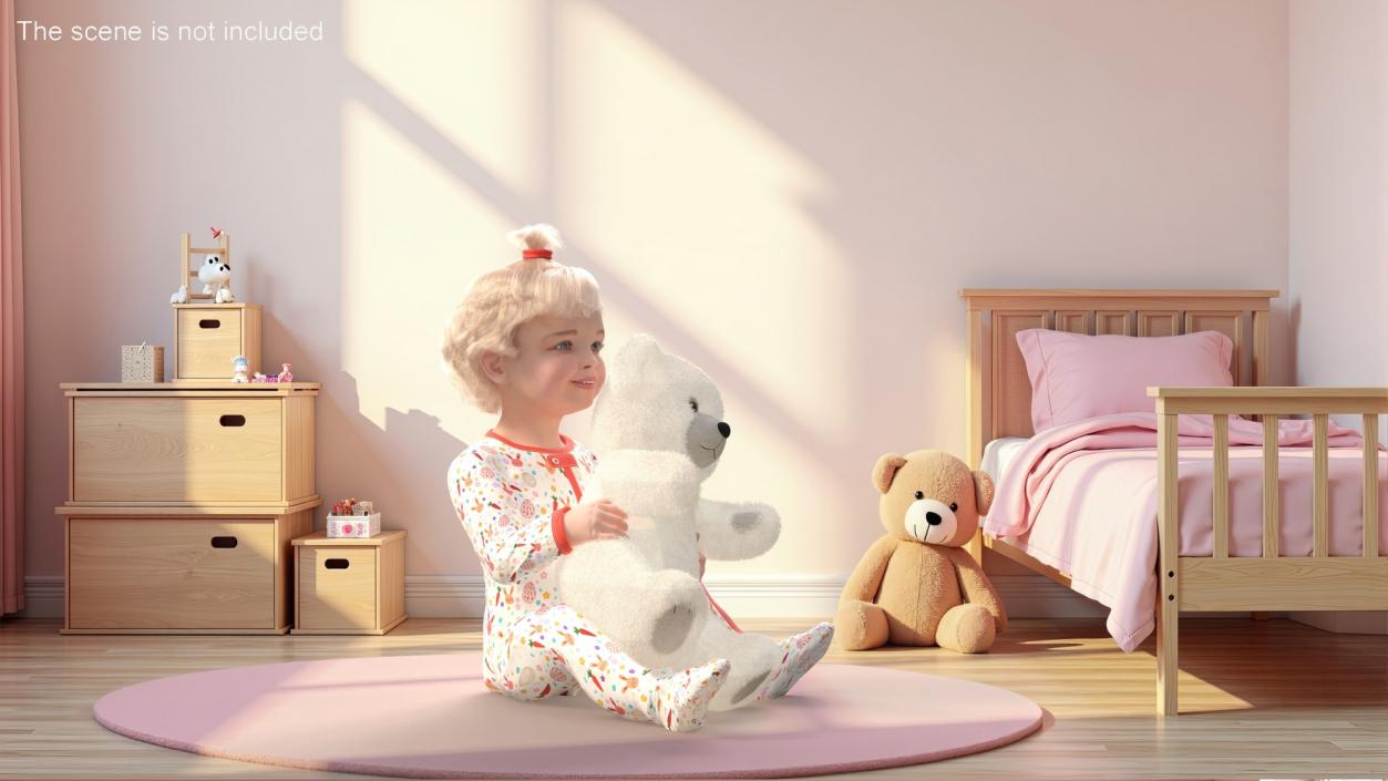 3D Little Girl with Teddy Bear Fur Rigged model