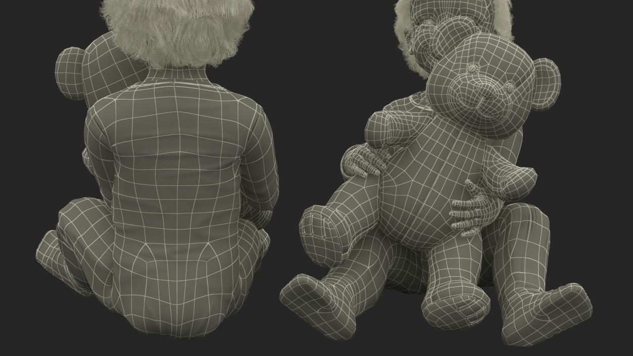 3D Little Girl with Teddy Bear Fur Rigged model