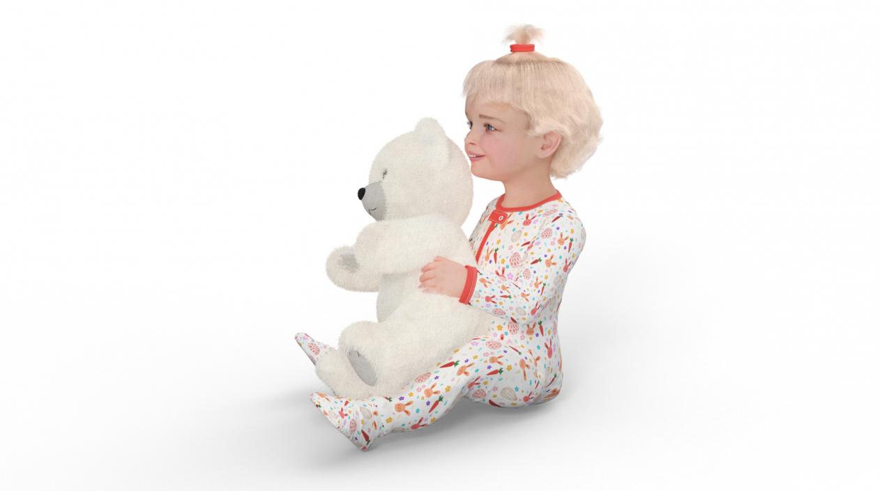 3D Little Girl with Teddy Bear Fur Rigged model