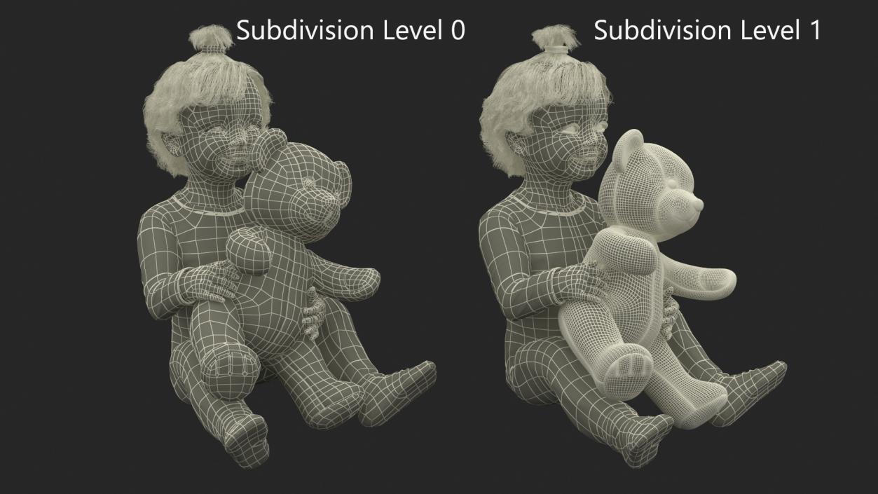 3D Little Girl with Teddy Bear Fur Rigged model