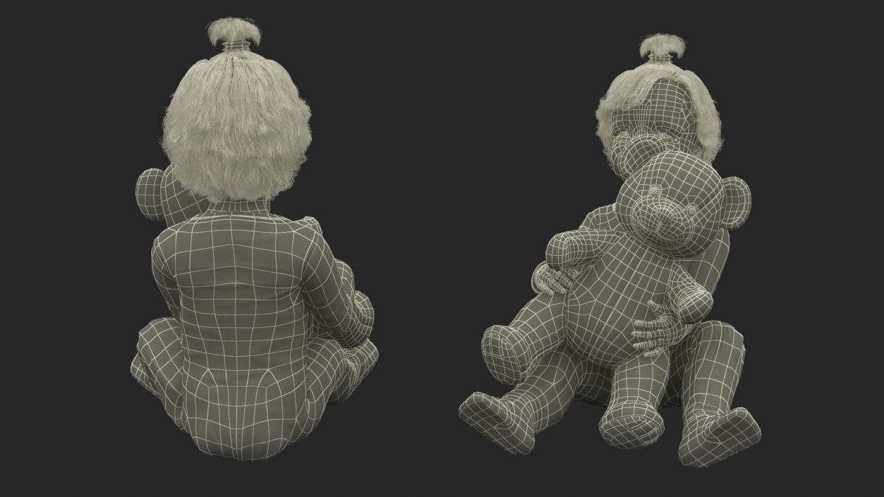 3D Little Girl with Teddy Bear Fur Rigged model