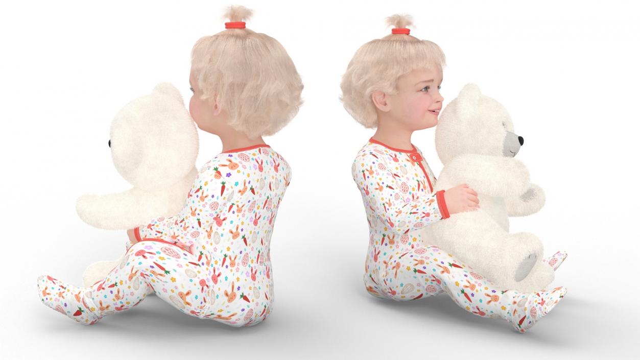 3D Little Girl with Teddy Bear Fur Rigged model