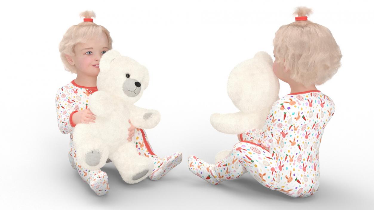 3D Little Girl with Teddy Bear Fur Rigged model