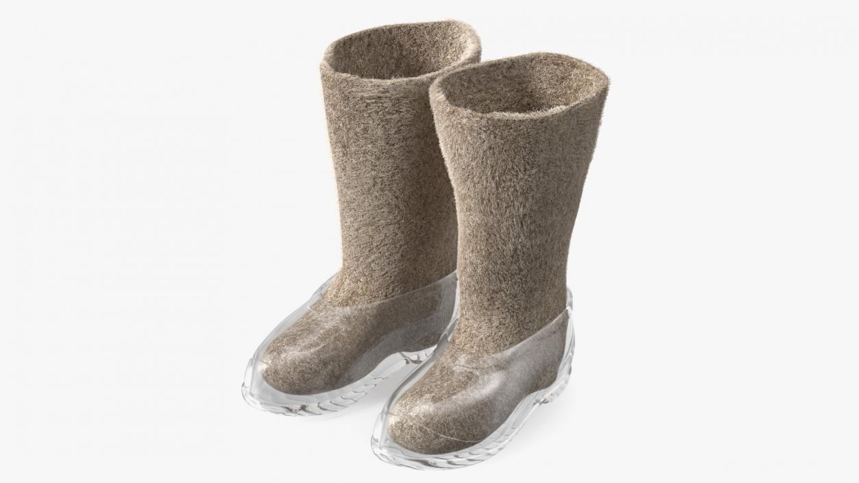 Warm Rustic Felt Boots With Transparent Galoshes Fur 3D