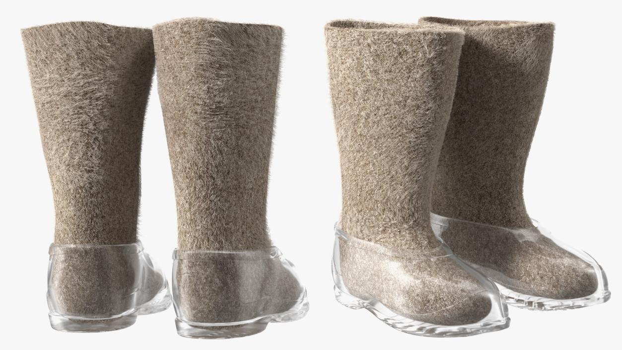 Warm Rustic Felt Boots With Transparent Galoshes Fur 3D