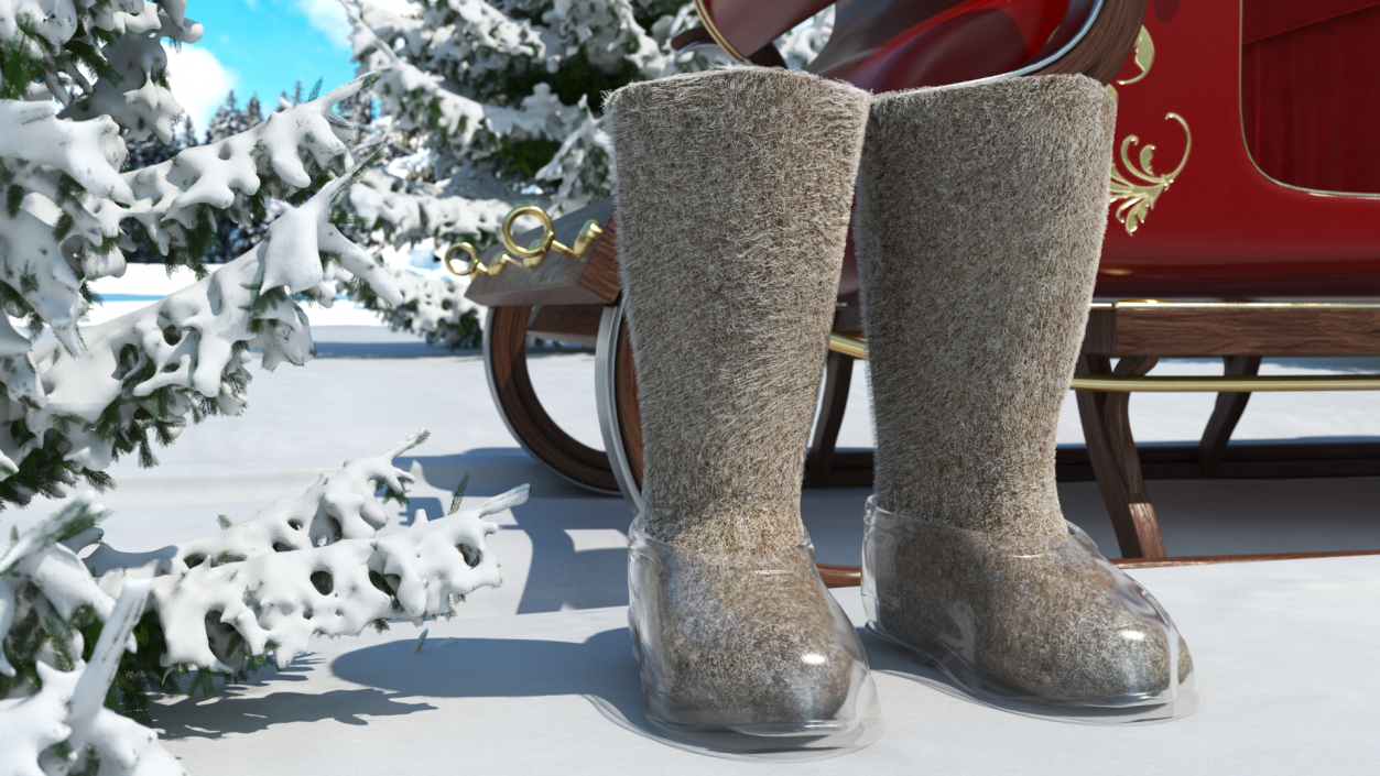 Warm Rustic Felt Boots With Transparent Galoshes Fur 3D