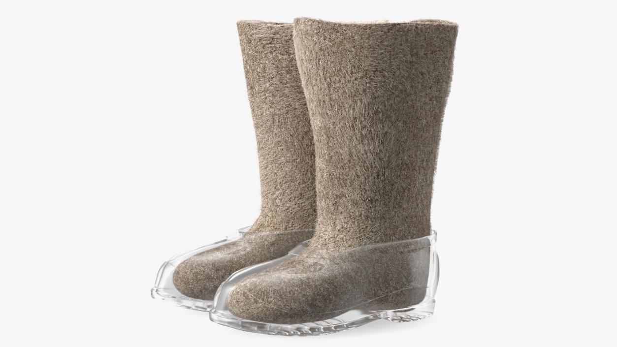 Warm Rustic Felt Boots With Transparent Galoshes Fur 3D