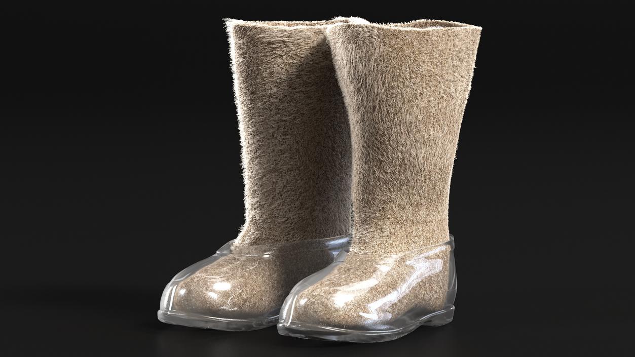 Warm Rustic Felt Boots With Transparent Galoshes Fur 3D