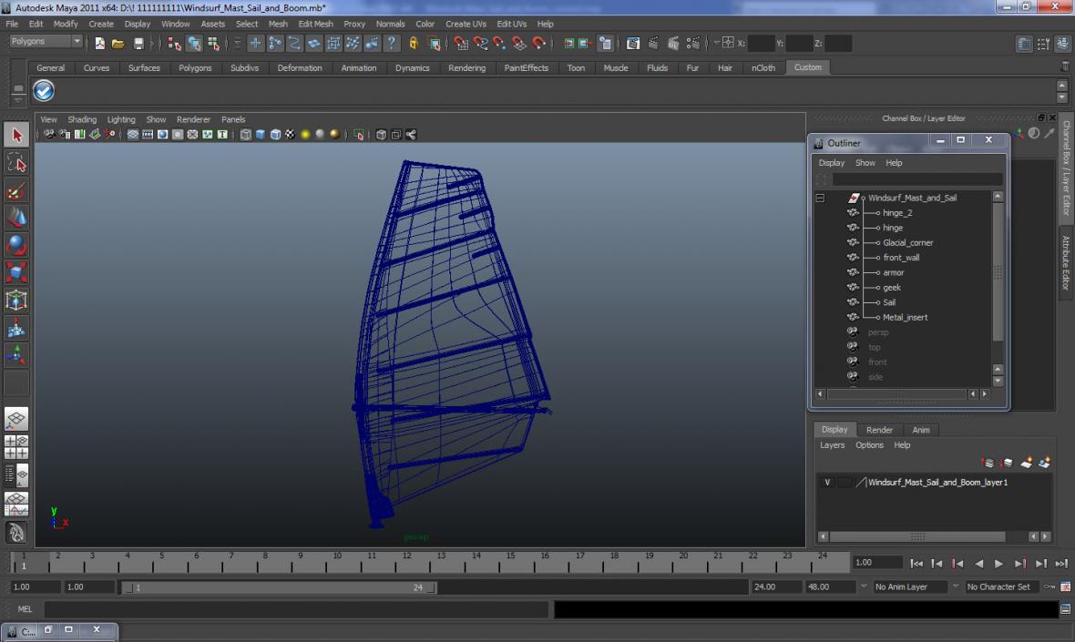 3D Sport Windsurf Mast Sail and Boom model