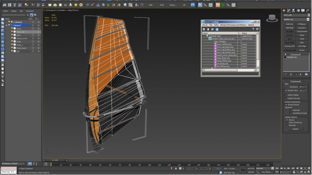 3D Sport Windsurf Mast Sail and Boom model