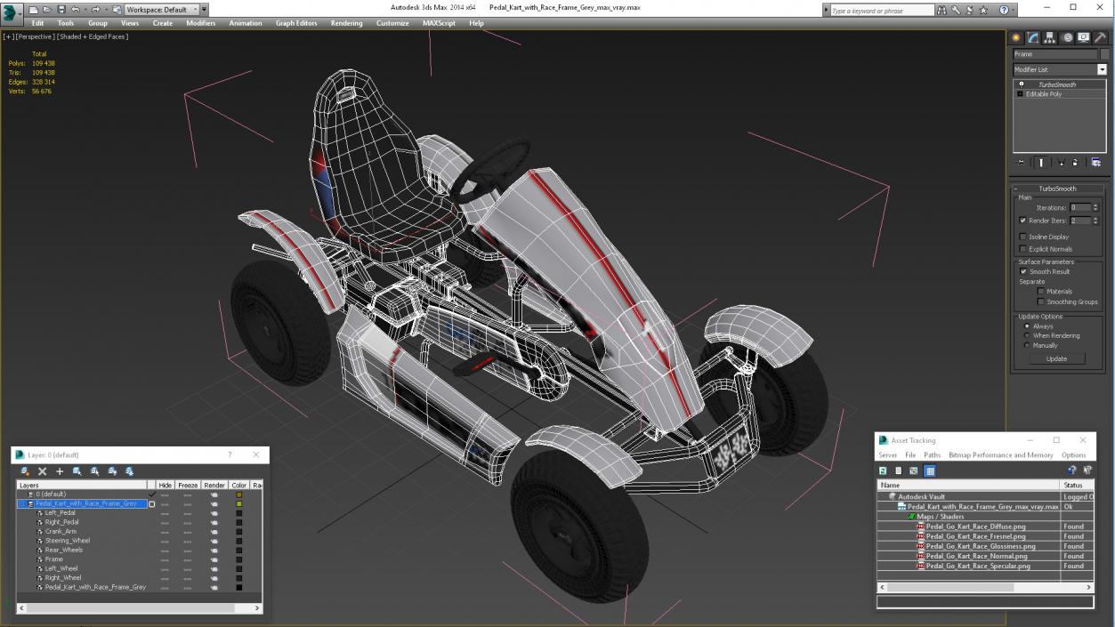 3D Pedal Kart with Race Frame Grey