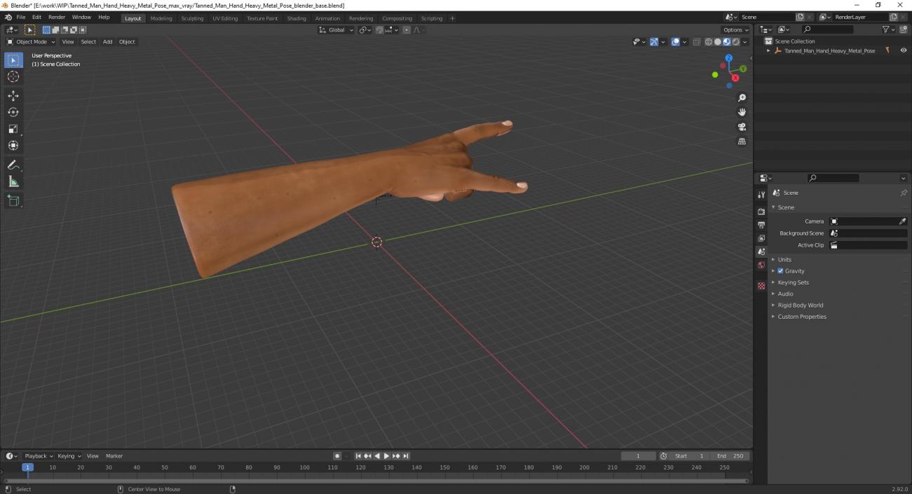 Tanned Man Hand Heavy Metal Pose 3D