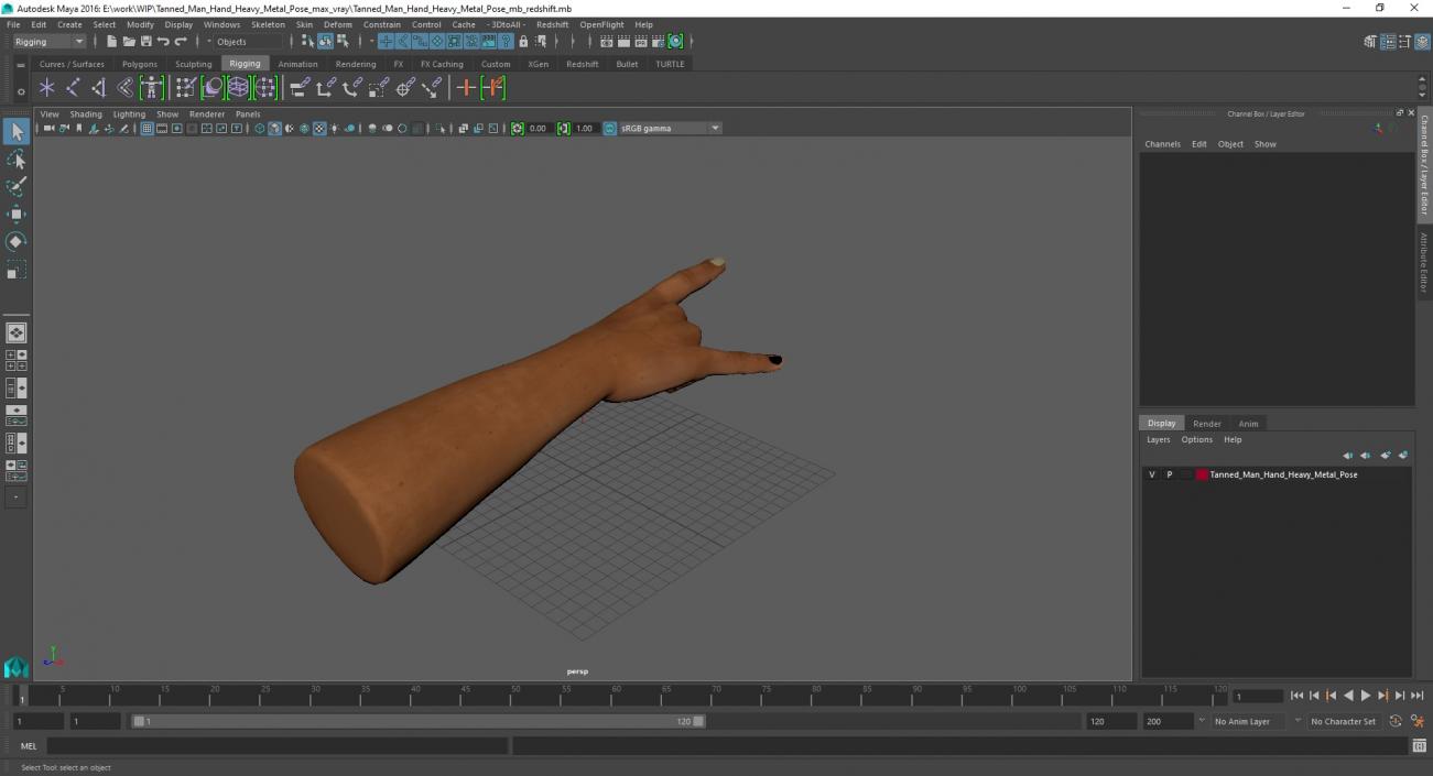 Tanned Man Hand Heavy Metal Pose 3D