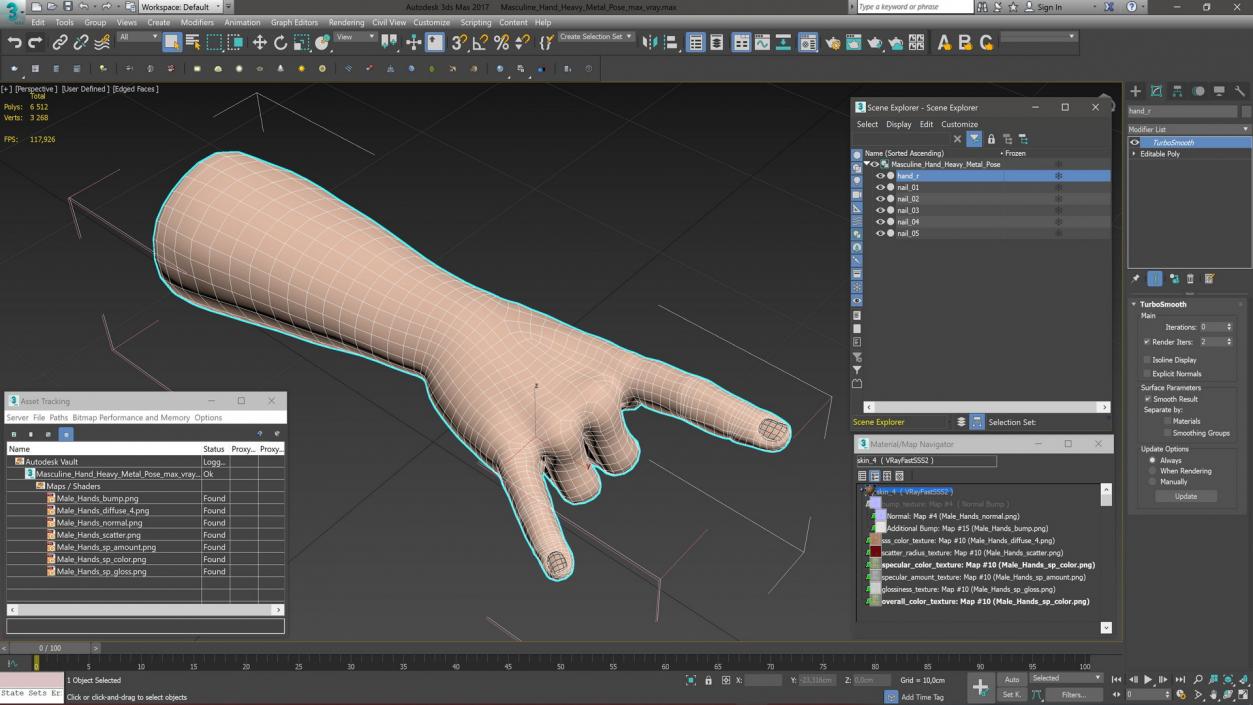 Tanned Man Hand Heavy Metal Pose 3D