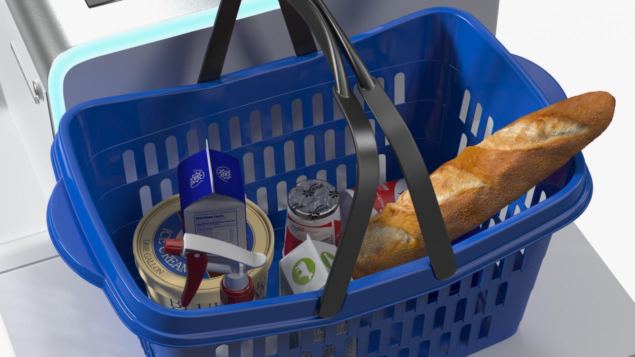 Self Checkout System StrongPoint with Basket And Goods 3D model