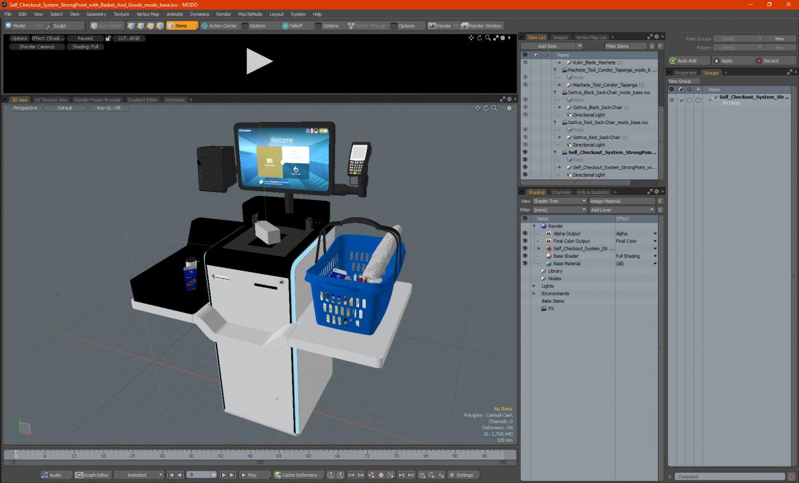 Self Checkout System StrongPoint with Basket And Goods 3D model