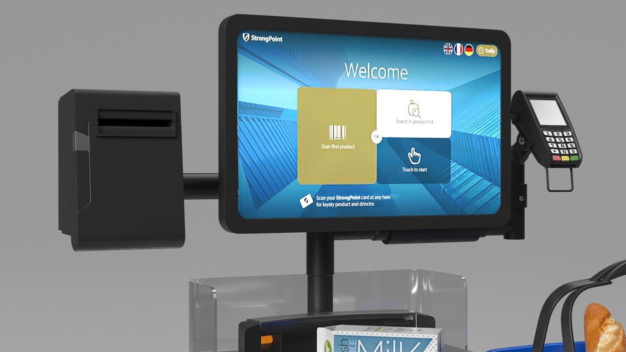 Self Checkout System StrongPoint with Basket And Goods 3D model