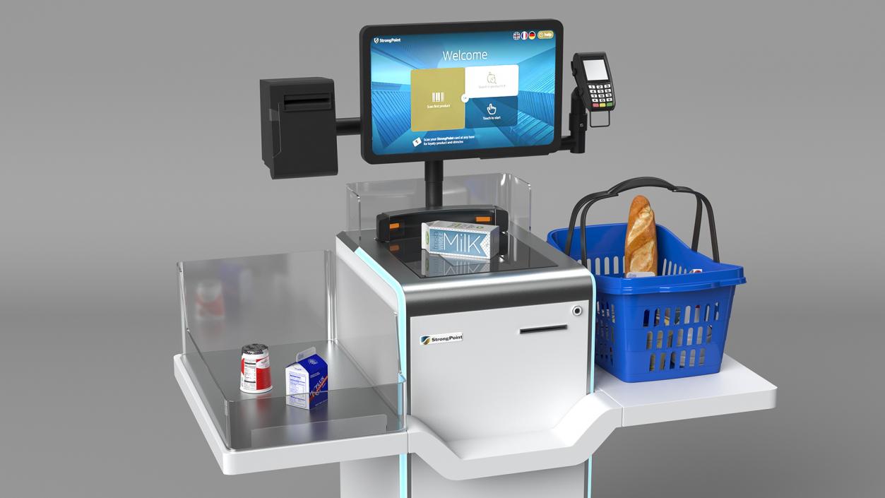 Self Checkout System StrongPoint with Basket And Goods 3D model