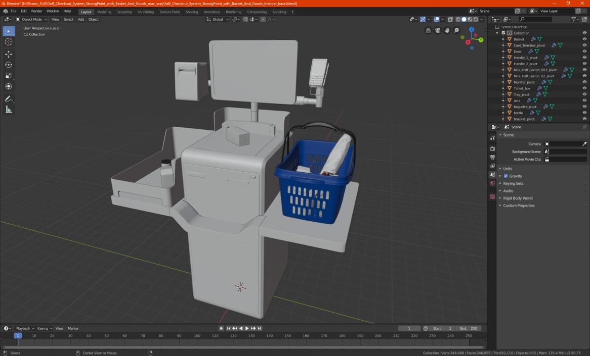 Self Checkout System StrongPoint with Basket And Goods 3D model