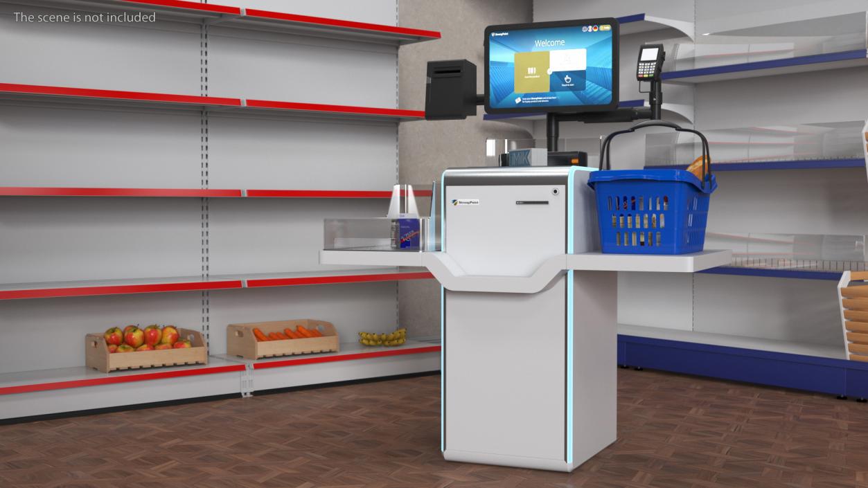 Self Checkout System StrongPoint with Basket And Goods 3D model